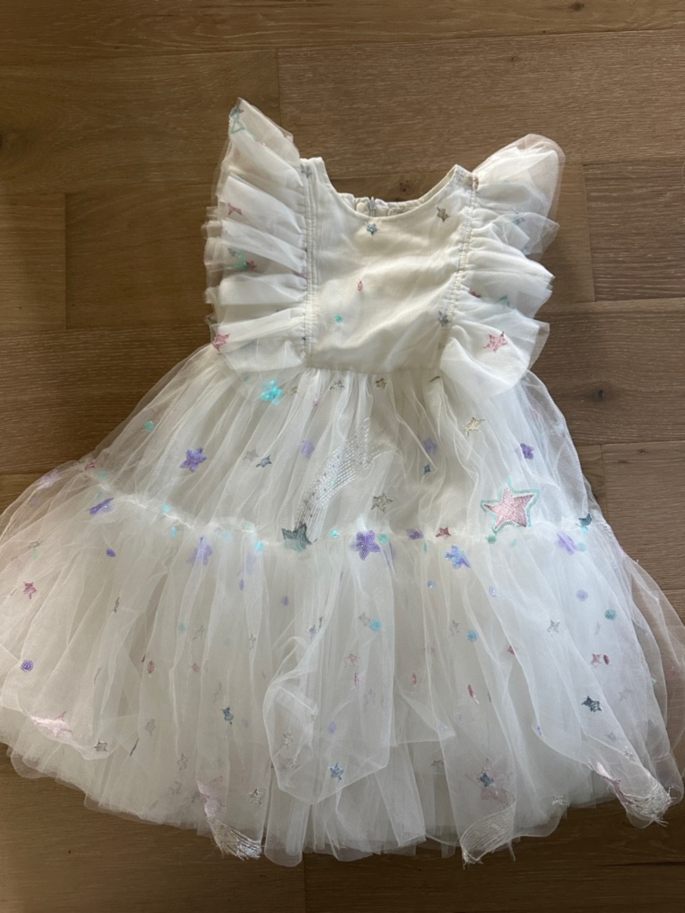 Lola + The Boys White Tulle Dress with Pastel Star Appliqués